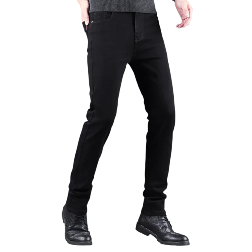 Blugi negri drepți pentru bărbați, croială slim fit, croială îngustă, pantaloni eleganți din denim, blugi negri slim, casual, Ținută bărbătească modernă pentru fiecare zi