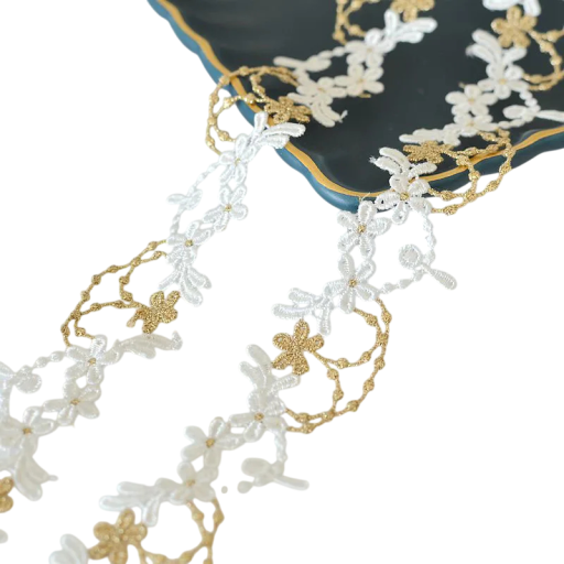 Blumen-Spitzenband 2,9 cm x 91 cm Weiße Schleife mit goldenem Rand Dekorative Spitze Polyester und Baumwolle Schleife für Hochzeiten Geschenkverpackungen und Dekorationen