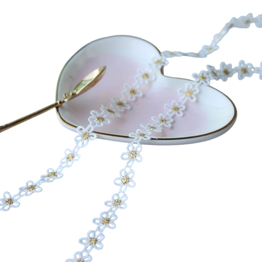 Blumen-Spitzenband mit goldenem Rand 1,1 cm x 91 cm Mischgewebe aus Polyester und Baumwolle Dekoratives Band zur Verschönerung von Kleidern, Bekleidung und Accessoires