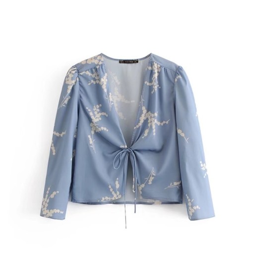 Blusa blu da donna con legatura