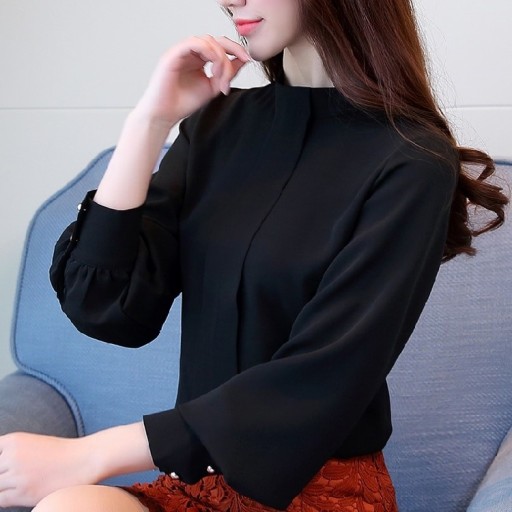 Blusa formale da donna con maniche lunghe e ampie e polsini stretti Colletto a camicia Pieghe verticali sul davanti Per colloqui