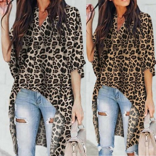 Blusa longa com padrão de leopardo