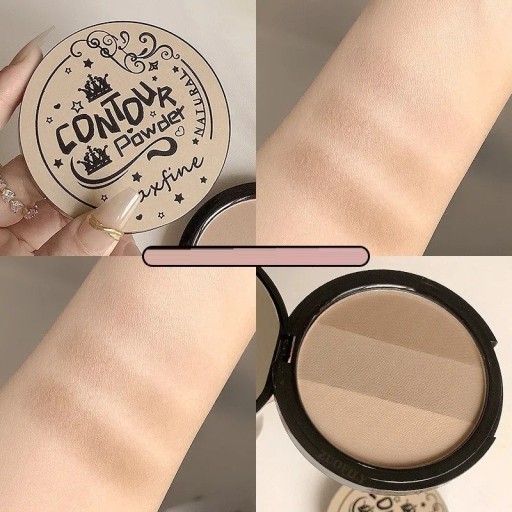 Blush-palette med tre nuancer, contouring pudder-palette med tre nuancer, Pink shimmer blush, Bronze ansigtscontour highlighter, Shimmering ansigtspudder