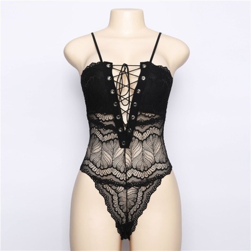 Body de renda feminino com cordões B763