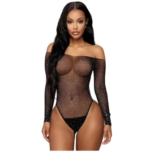 Body erótico brilhante para senhora