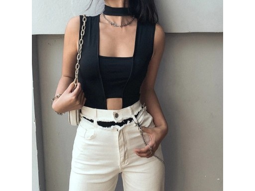 Body negro sin mangas para mujer
