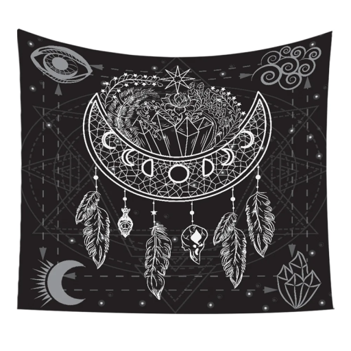 Bohème Wandteppich 60 x 90 cm Traumfänger mit Mondmotiv Wasserabweisende Dekoration Schlafzimmer Wohnzimmer Meditationsraum Wandbehang
