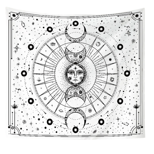 Bohémische wandtapijt met het motief van de maan, sterrenbeelden en planeten Wanddecoratie Boho slaapkamer woonkamer Wasbaar Waterdicht Vuilafstotend
