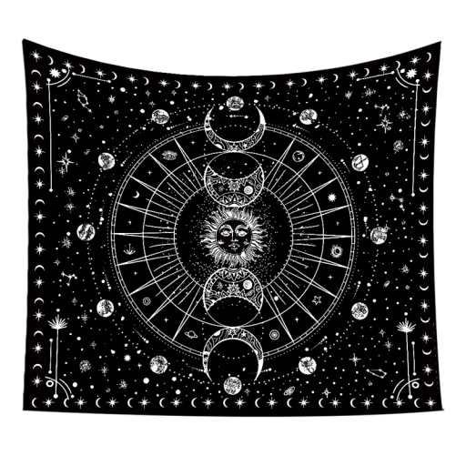 Bohémiseinävaate 60 x 90 cm Aurinko Kuu Tähtikuvio Planeetat Koriste Makuu Huone Olohuone Meditaatiotila Vedenkestävä verho Konepesu