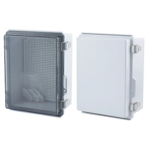 Boîte de distribution extérieure IP67 en plastique ABS avec couvercle transparent gris, dimensions 22 x 17 x 11 cm, plaque de montage incluse