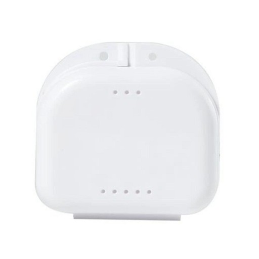 Boîte de rangement portable pour prothèses dentaires Boîte orthodontique Étui pour prothèses dentaires Boîte ventilée avec trous d'aération 8 x 8,5 x 2,7 cm