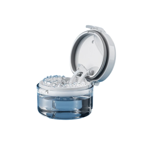 Boîte de rangement pour le nettoyage des appareils orthodontiques et des prothèses dentaires Boîte compacte pour prothèses dentaires Récipient pratique pour trempage Étui orthodontique 9,5 x 7 x 8,8 cm