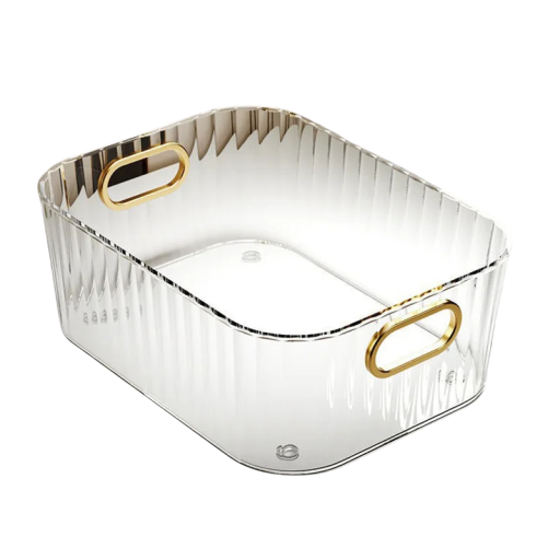 Boîte de rangement rectangulaire pour cosmétiques 25 x 15 x 10 cm, organiseur empilable en acrylique, panier de rangement en plastique PET pour maquillage, articles divers, collations, table