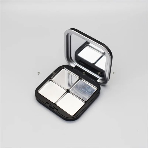 Boîte en plastique vide pour cosmétiques avec 4 compartiments 7,7 × 7,7 cm boîte en plastique compacte noire avec couvercle transparent pour maquillage