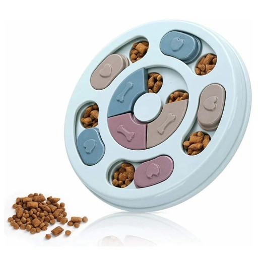 Bol interactif en forme de cercle pour chiens et chats avec 14 ouvertures et 8 pièces coulissantes pour une alimentation lente et un entraînement à l'intelligence