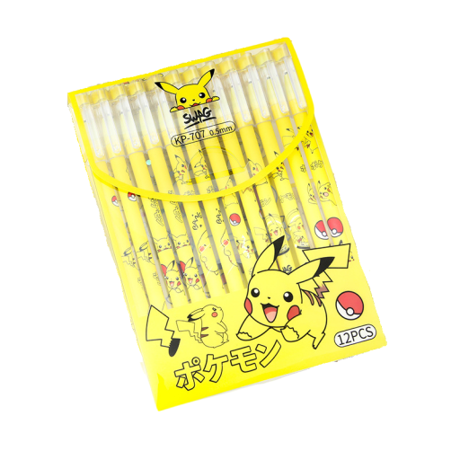 Bolígrafo borrador de Pikachu, bolígrafo negro borrable para niños, material escolar para niños de Pokémon, bolígrafo de gel fino con borrador de 0,5 mm, 12 unidades