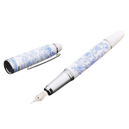 Bolígrafo de llenado azul y blanco con punta de 0,5 mm, bolígrafo de tinta, punta media, diseño decorativo, bolígrafo para escuela y oficina