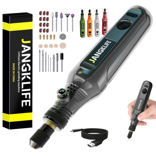 Bolígrafo grabador rotativo inalámbrico USB 15 cm 3 velocidades 3000–15000 rpm Juego de 37 accesorios Amoladoras Taladros Discos de corte Metal