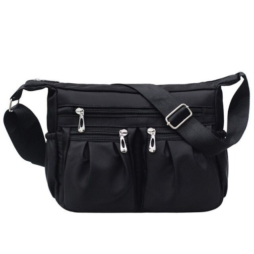Bolsa crossbody feminina com várias bolsas com fecho Bolsos frontais franzidos Alça larga ajustável Nylon e poliéster 30 x 20 x 10 cm