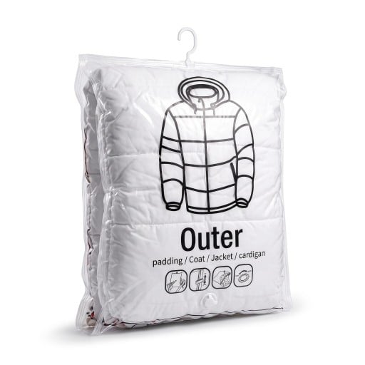 Bolsa de almacenamiento al vacío colgante para ropa con gancho y válvula 90 × 70 cm, PE+PET, transparente, organizador para armario de chaquetas