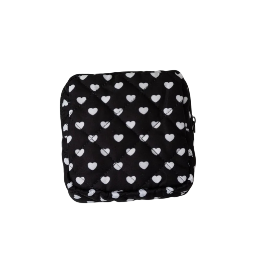 Bolsa de almacenamiento portátil para compresas y tampones 12,5 x 5 x 12,5 cm Organizador de gran capacidad Bolsa de poliéster con corazones