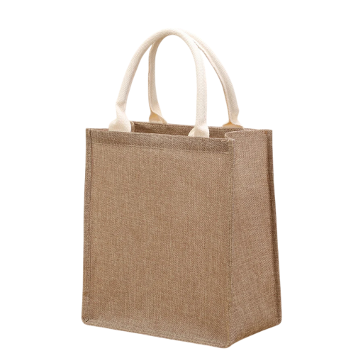 Bolsa de compra 25,5 x 29 x 15 cm Bolsa de poliéster con aspecto de yute Asas de algodón Elegante bolso de mano ecológico