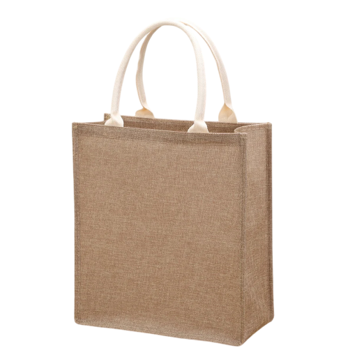 Bolsa de compra 31,3 x 35,3 x 14,3 cm Bolsa de poliéster con aspecto de yute Asas de algodón Bolso de mano resistente y ecológico