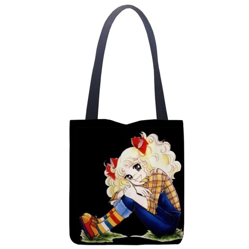 Bolsa de compra de lona 40 x 40 cm con motivo de niña y asas largas para hombro Bolso con estampado retro Bolso de lona para niña