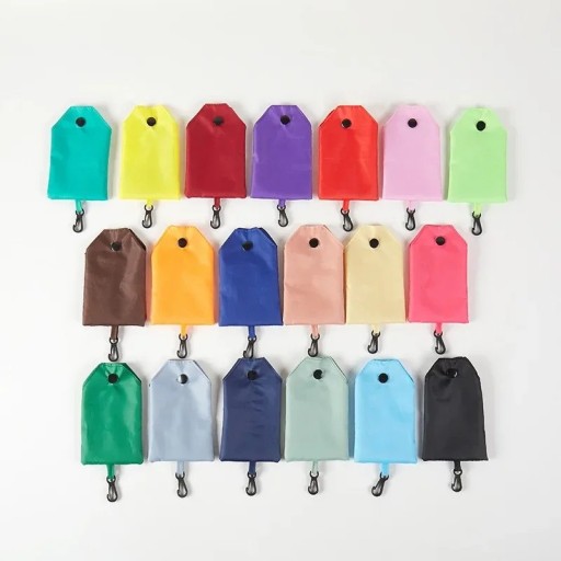 Bolsa de compra plegable 38 x 58 cm Bolsa de poliéster de colores Bolsa reutilizable con mosquetón Bolsa compacta de bolsillo