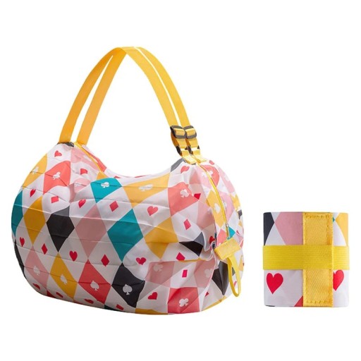 Bolsa de compra plegable de 40 x 40 cm de nailon Bolsa grande con estampado de tarjetas Símbolos de corazones, diamantes, picas y tréboles Volumen 48–64 l