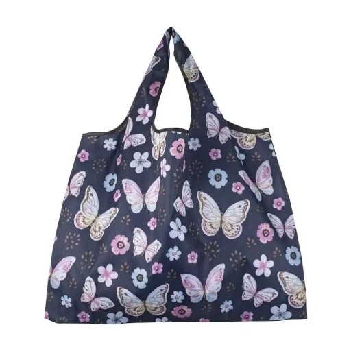 Bolsa de compras plegable 53 x 40 cm Mariposas y flores oscuras Bolsa duradera de gran capacidad Bolso de mano de nailon Bolsa reutilizable