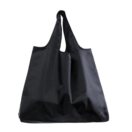 Bolsa de compras plegable de 58 x 40 cm, de nailon negro, portátil, ecológica, reutilizable.