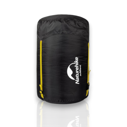 Bolsa de compresión para saco de dormir tamaño L Diámetro 30 cm altura 50 cm Desplegada 50 x 50 cm Correas con hebillas Negra Para camping y almacenamiento