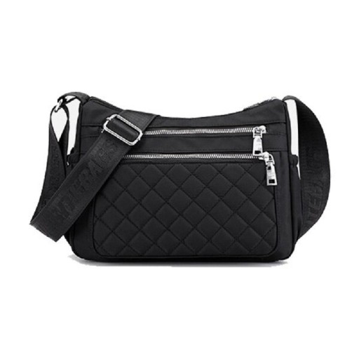 Bolsa de ombro crossbody feminina Formato arredondado Vários compartimentos com fecho Padrão acolchoado Alça larga ajustável Nylon