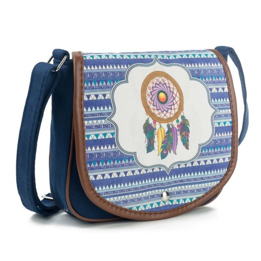 Bolsa de ombro feminina com aba arredondada Motivação do apanhador de sonhos Padrão geométrico colorido Alça de tecido Algodão e poliéster 18 x 19 x
