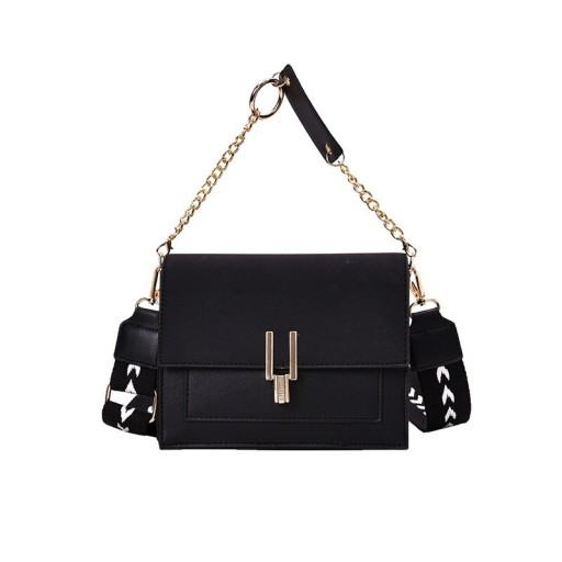 Bolsa de ombro feminina com aba e alça de corrente Alça larga estampada Fecho em cor dourada Couro PU e poliéster 19 x 16 x 9 cm
