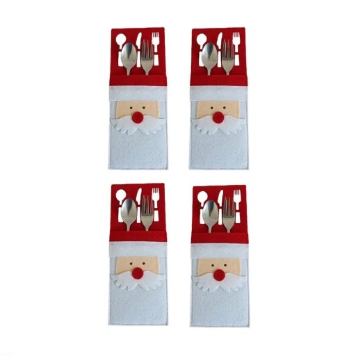 Bolsa para cubiertos navideña Papá Noel 4 uds.