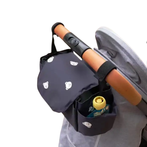 Bolsa para guiador de carrinho com bolsos laterais Estampado adorável com ursinhos Organização prática de itens para mamães e crianças