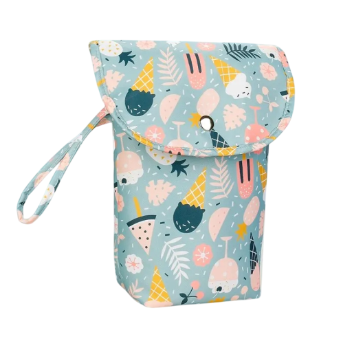 Bolsa térmica para fraldas 11 x 7,5 x 21,5 cm Bolsa de viagem com alça Saco impermeável para mamãs com motivo de gelado