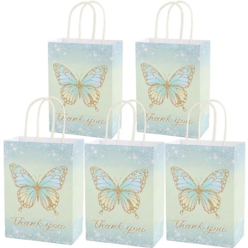 Bolsas de regalo de papel mariposa Thank you set de 5 unidades bolsas de papel de varios colores con asas para pequeños regalos bolsas de regalo de papel para invitados a celebraciones