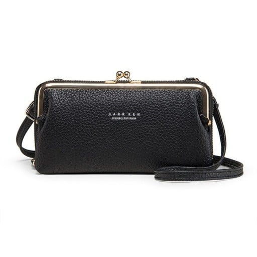 Bolso crossbody para mujer en forma de cartera Cierre de bolitas con marco dorado Strap delgado para el hombro Cuero PU texturizado 20