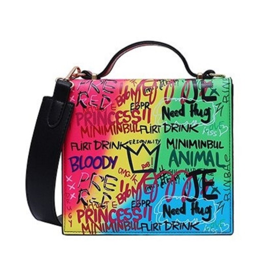 Bolso de mano de piel con grafiti para mujer
