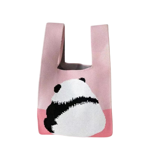 Bolso de mano de punto para mujer con diseño de panda 20x35 cm poliéster con forro de algodón