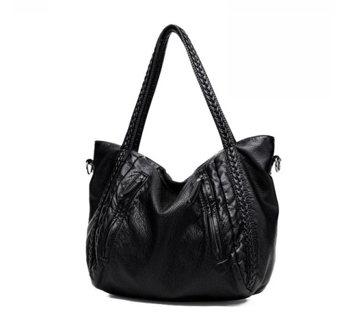 Bolso de mano moderno para mujer en color negro.