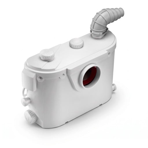 Bomba de trituração para WC 500 W Elevação 8 m e caudal 110 l/min 4 entradas FLO500-BE Branca Para toalete e chuveiro Para o sótão e lavandaria