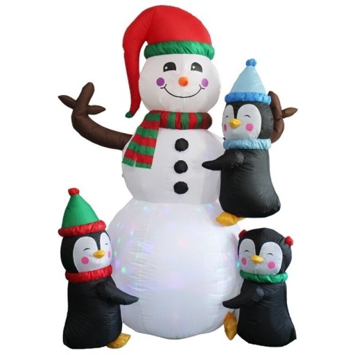 Bonhomme de neige gonflable avec des pingouins