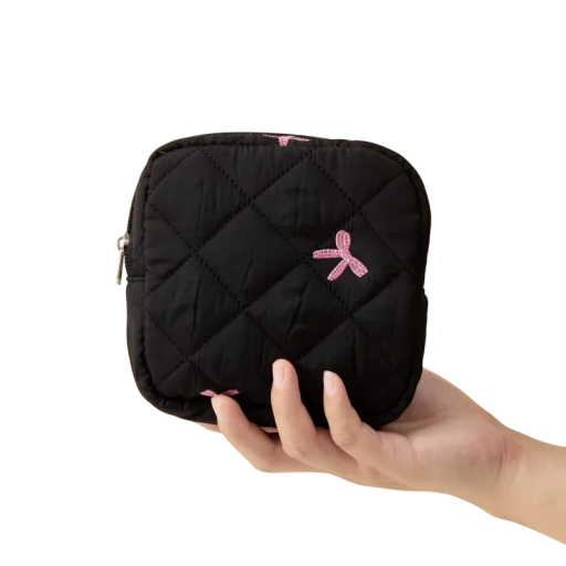 Bonita bolsa portátil de grande capacidade para pensos higiénicos e tampões 12,5 x 5 x 12,5 cm Organizador de armazenamento em poliéster