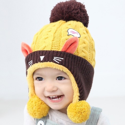 Bonnet d'hiver pour enfant avec pompon et oreilles J865