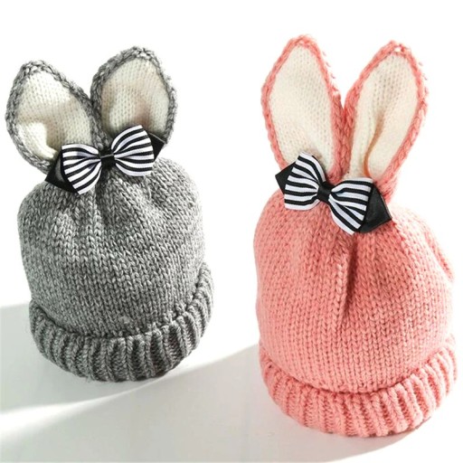Bonnet d'hiver pour enfants avec oreilles et nœud J3030