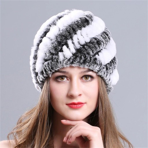 Bonnet d'hiver pour femmes en fourrure de lapin